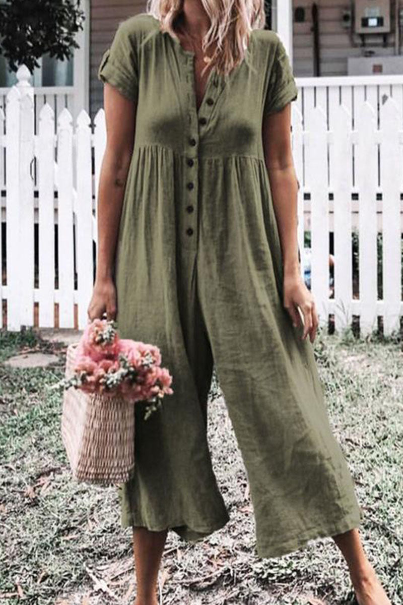 Combinaisons-jumpsuits simples et décontractées, col rond, coupe droite (5 couleurs)