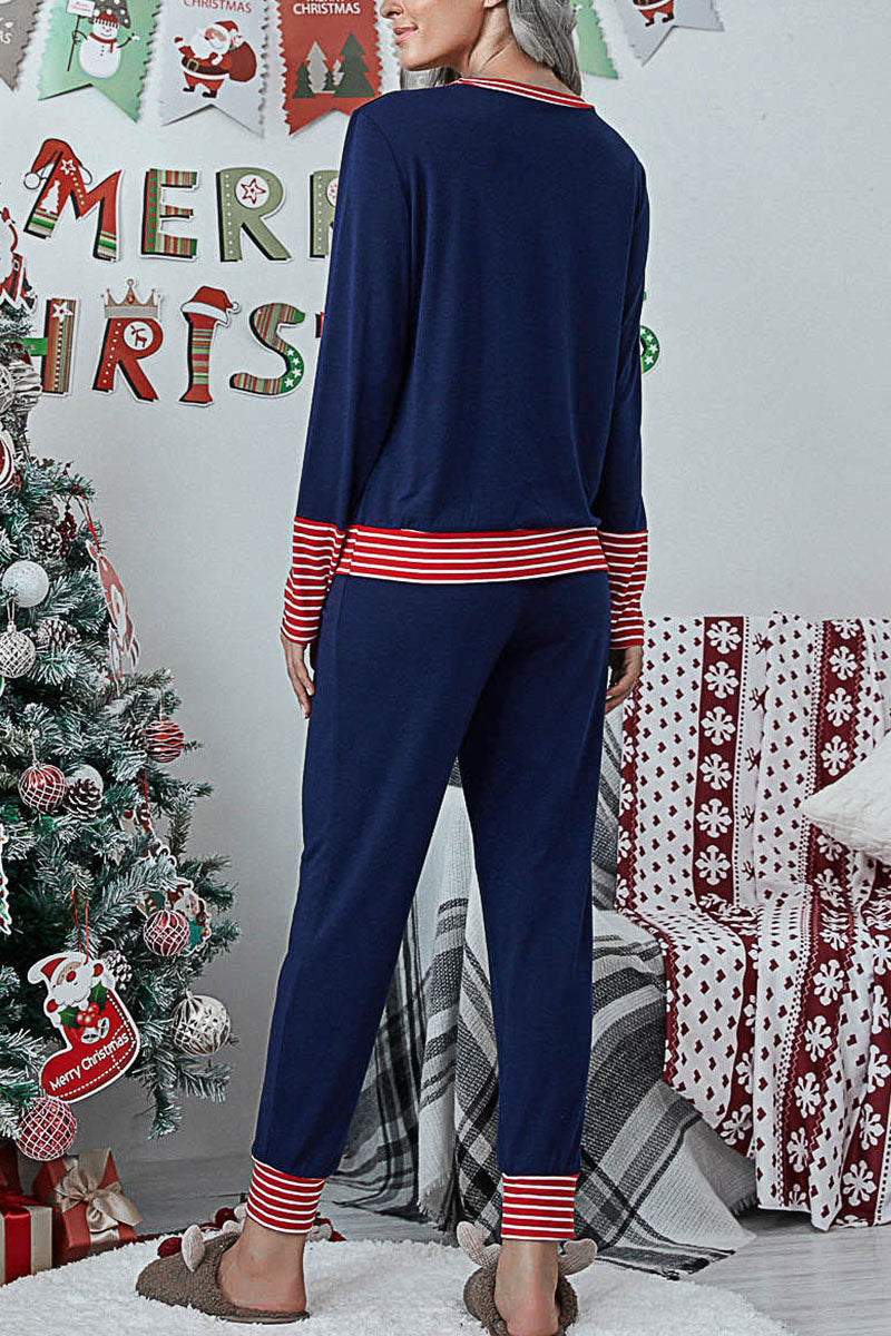 Fashion Living Print Patchwork O Neck Two Pieces(5 Colors)