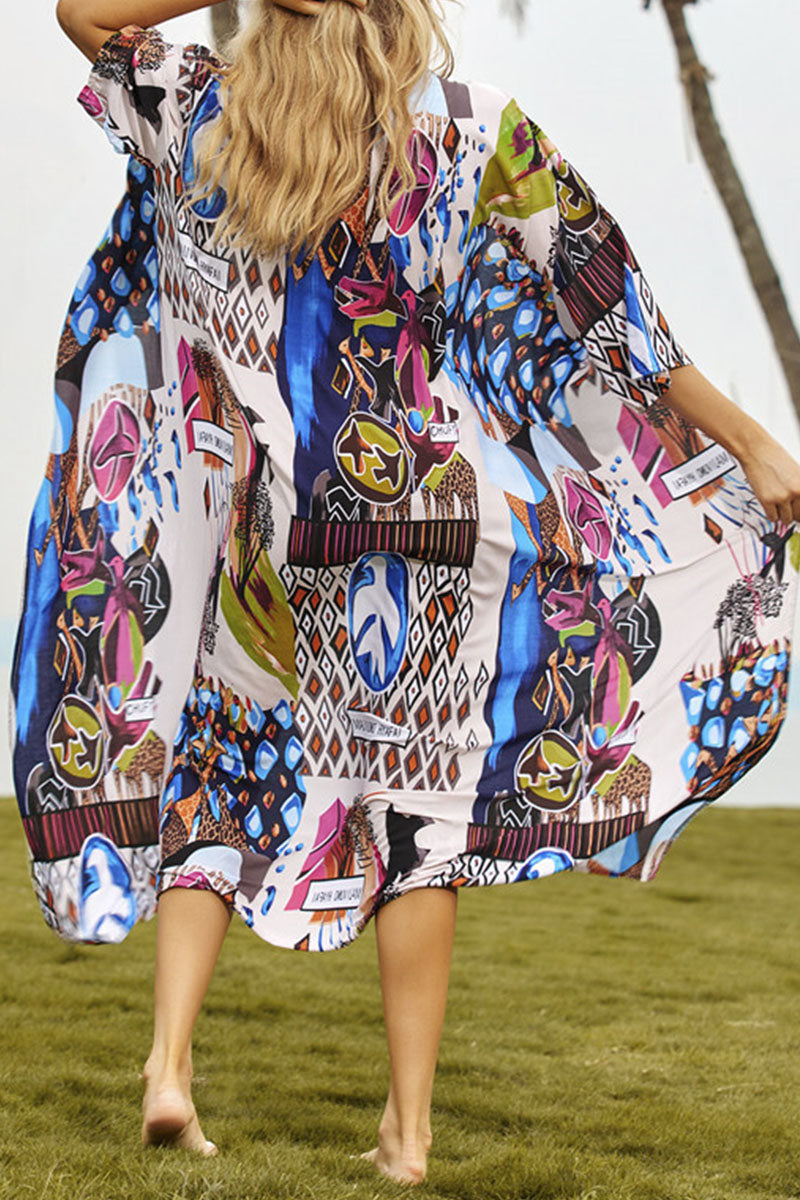 Fashion Vacation Print Split Joint Swimwears Cover Up