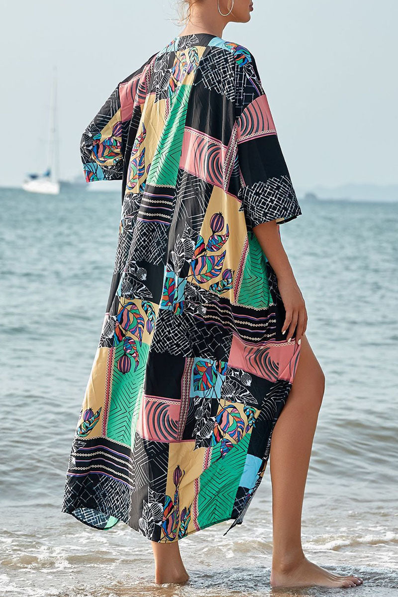 Fashion Vacation Print Split Joint Swimwears Cover Up