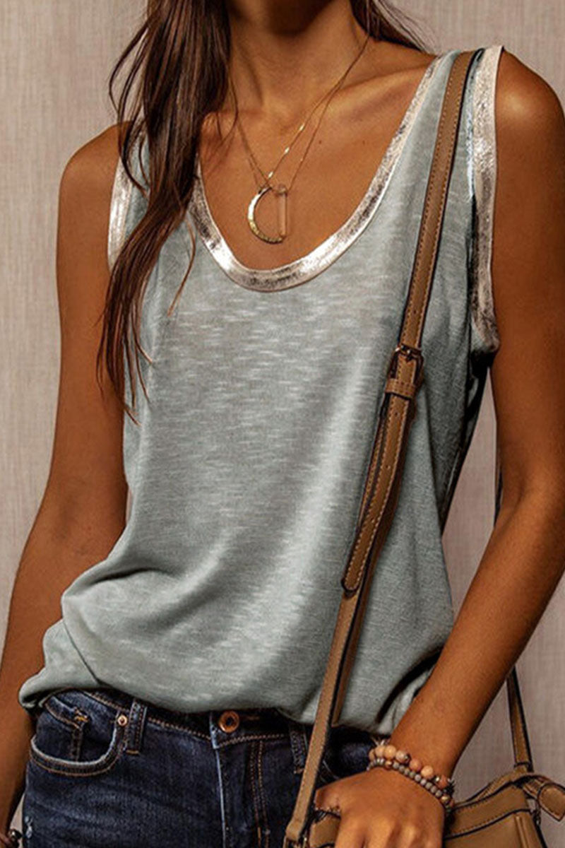 Fashion Casual Solid Patchwork U Neck Tops(3 Colors)