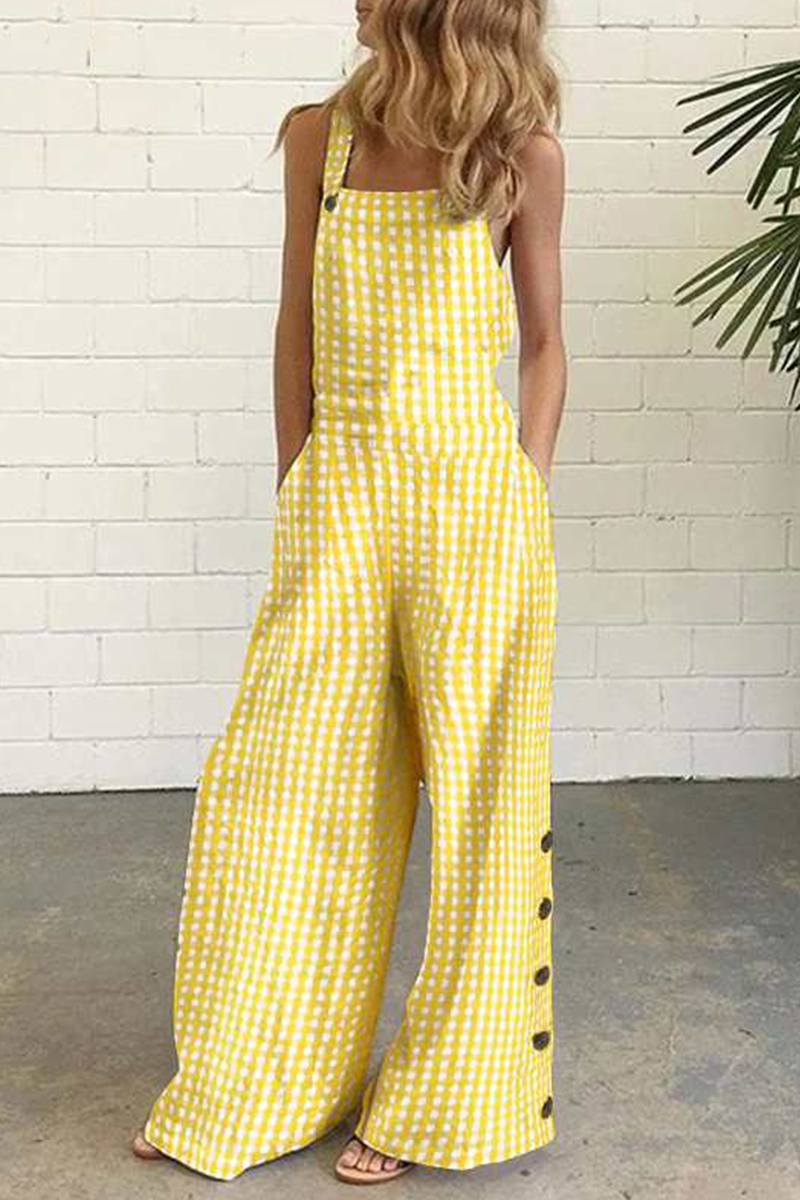 Combinaisons-salopettes décontractées à carreaux, col carré et boutons (4 couleurs)