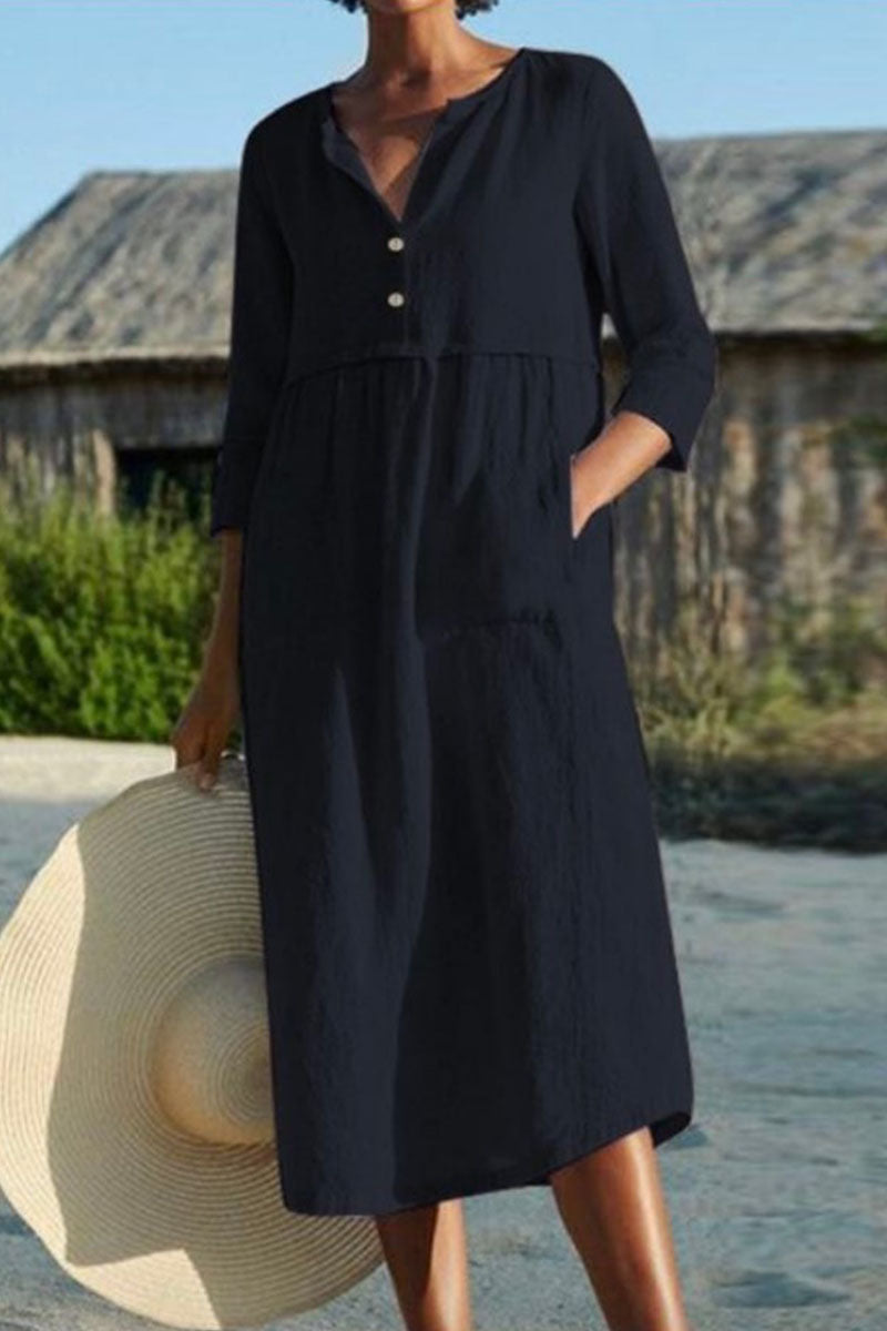 Fashion Casual Solid Patchwork O Neck A Line Dresses(4 Colors)