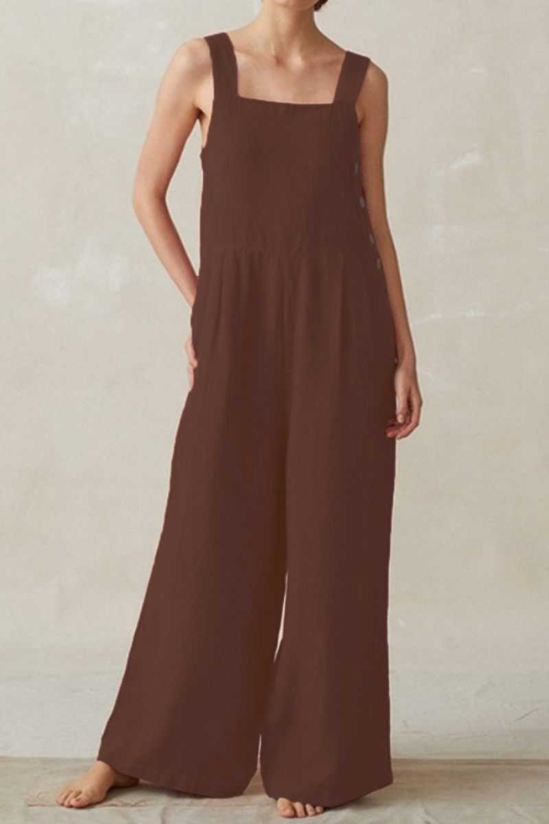 Casual Solid Patchwork Square Collar Straight Jumpsuits(3 Colors)