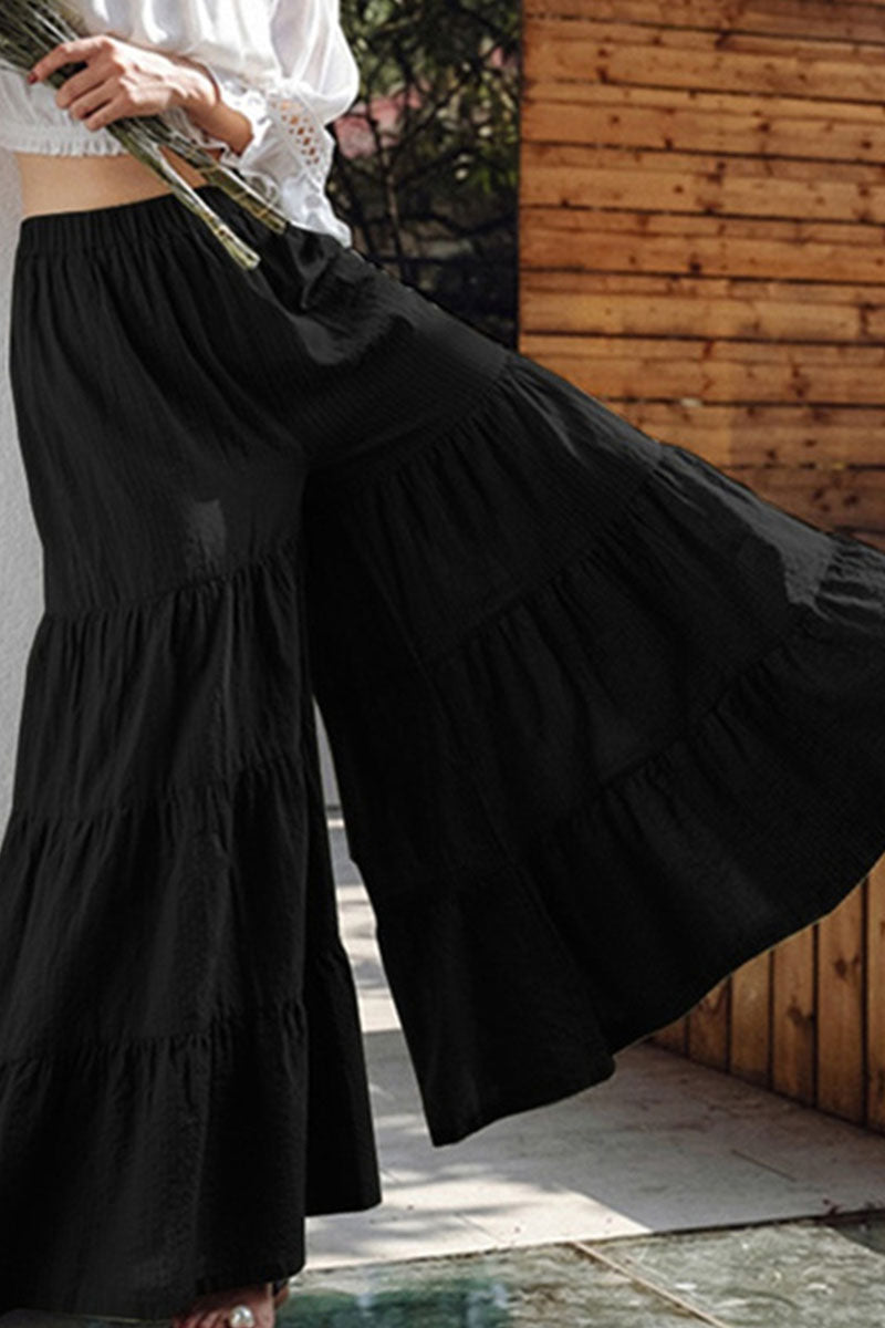 Fashion Casual Solid Split Joint Loose Mid Waist Wide Leg Bottoms(3 colors)