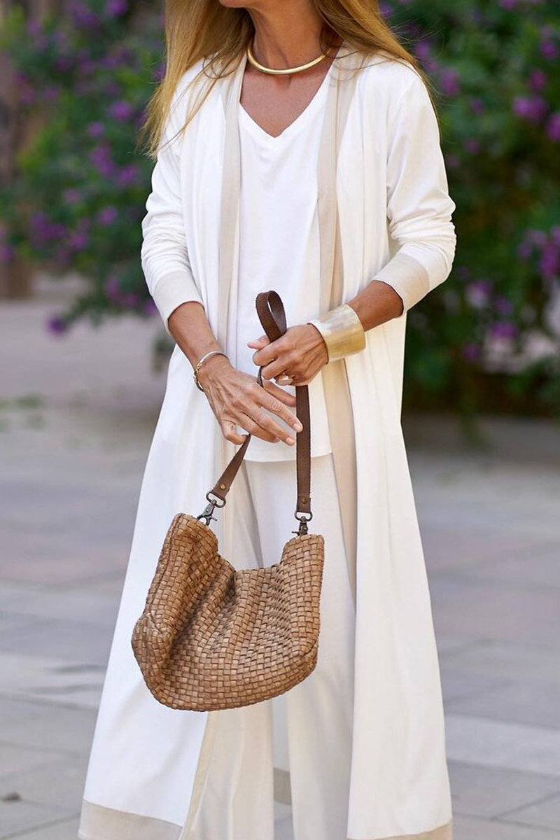 Ensemble 3 pièces décontracté et élégant, col en V contrasté, manches longues (5 couleurs)