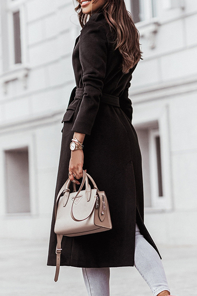 Vêtements d'extérieur décontractés et élégants avec ceinture et col montant (4 couleurs)