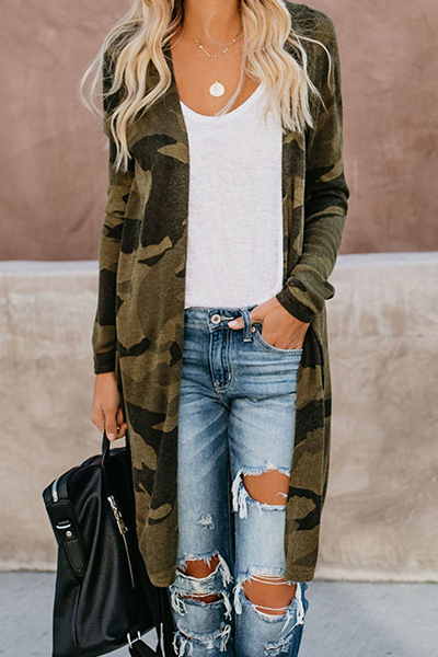 Vêtements d'extérieur décontractés à imprimé patchwork et col en V (5 couleurs)