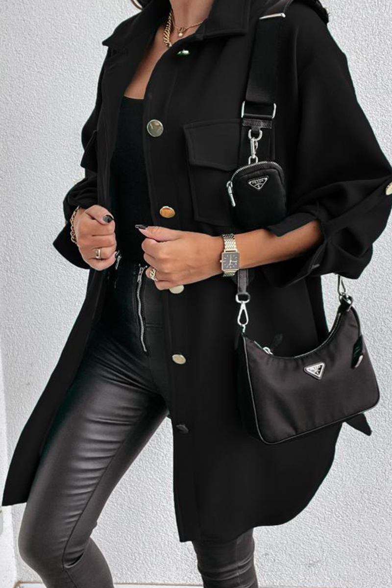 Vêtements d'extérieur décontractés, à col montant, avec poches et boucle (3 couleurs)