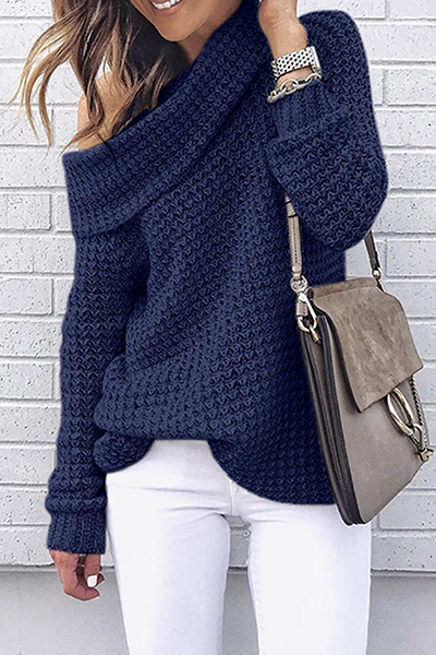Casual Solid Patchwork Off Shoulder Sweater(5 Colors)