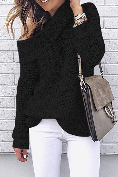 Casual Solid Patchwork Off Shoulder Sweater(5 Colors)