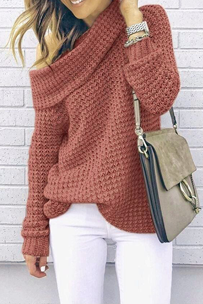 Casual Solid Patchwork Off Shoulder Sweater(5 Colors)