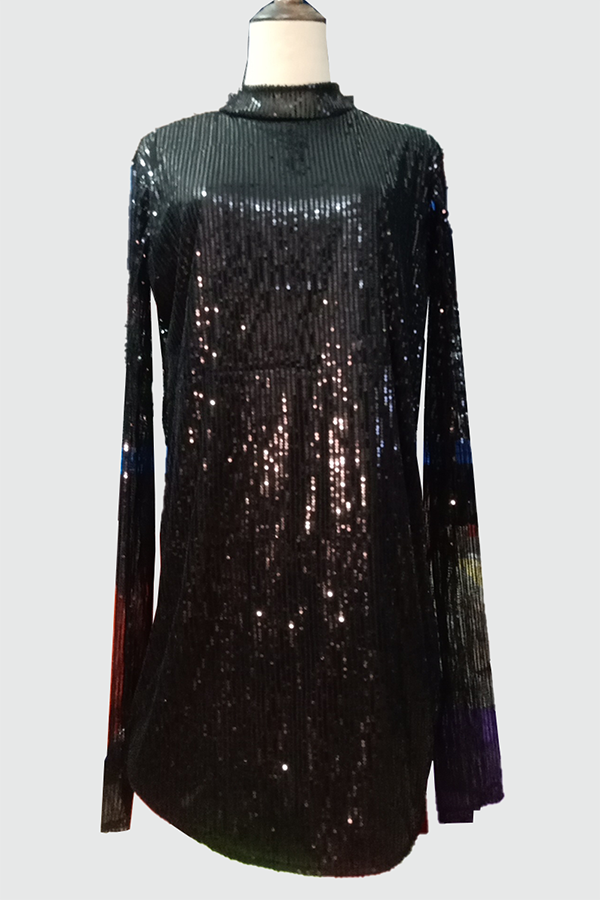 Robes élégantes à col mandarin en patchwork uni (3 couleurs)