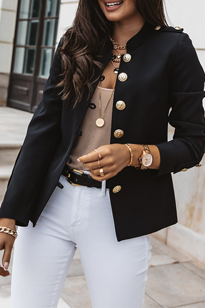 Vêtements d'extérieur décontractés, patchwork uni, col mandarin à boucle (8 couleurs)