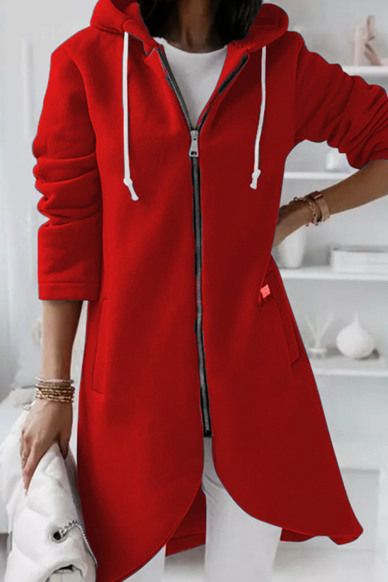 Vêtements d'extérieur décontractés, unis, à capuche avec cordon de serrage et fermeture éclair (8 couleurs)