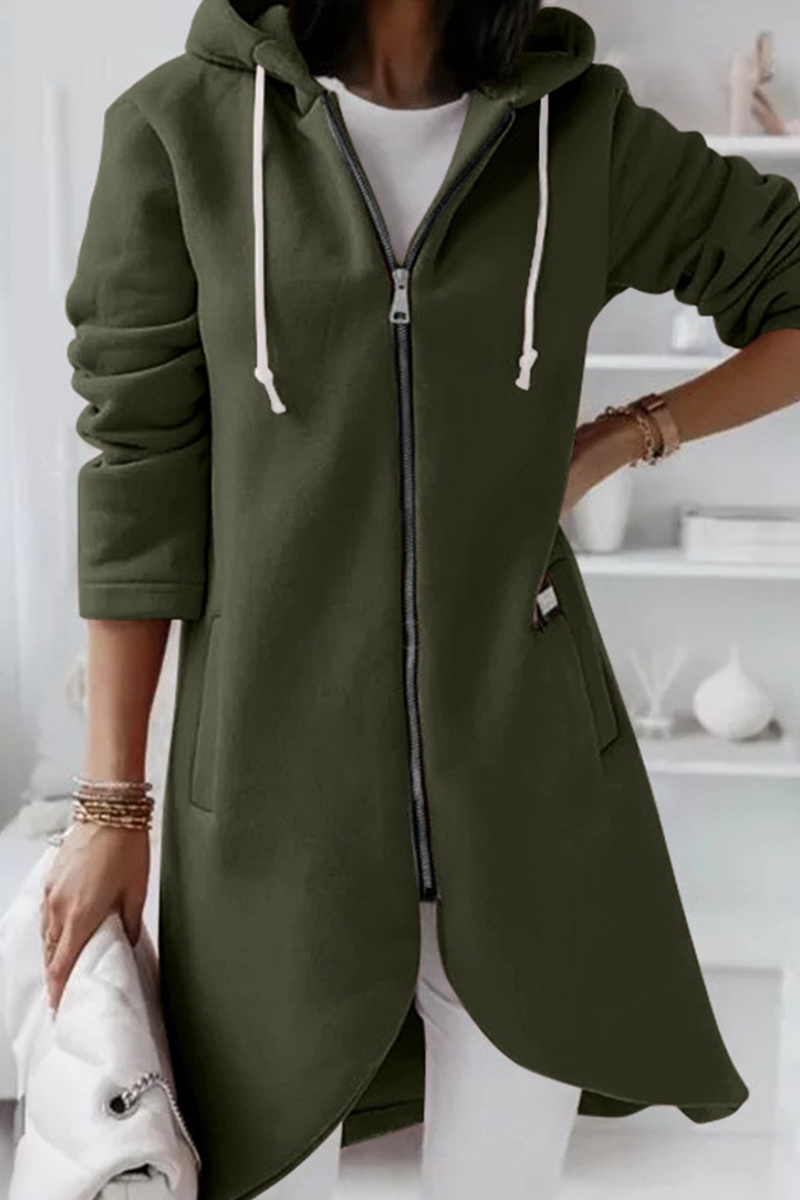 Vêtements d'extérieur décontractés, unis, à capuche avec cordon de serrage et fermeture éclair (8 couleurs)