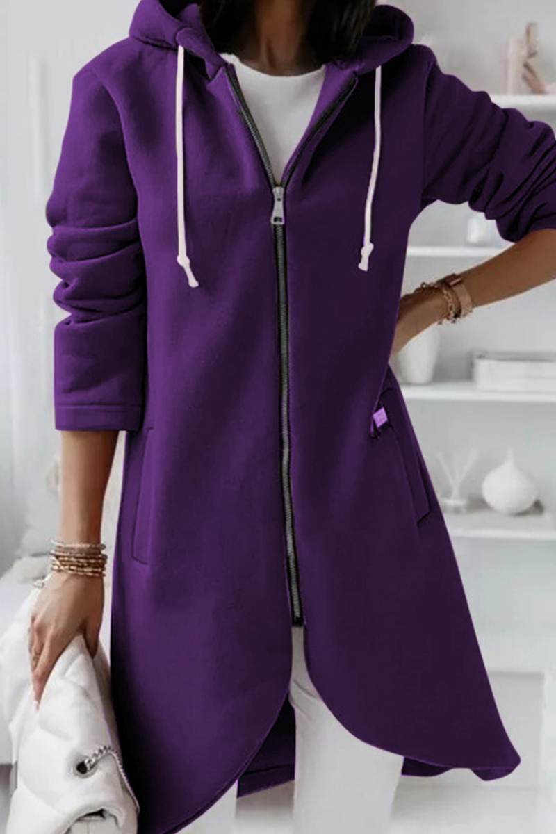 Vêtements d'extérieur décontractés, unis, à capuche avec cordon de serrage et fermeture éclair (8 couleurs)