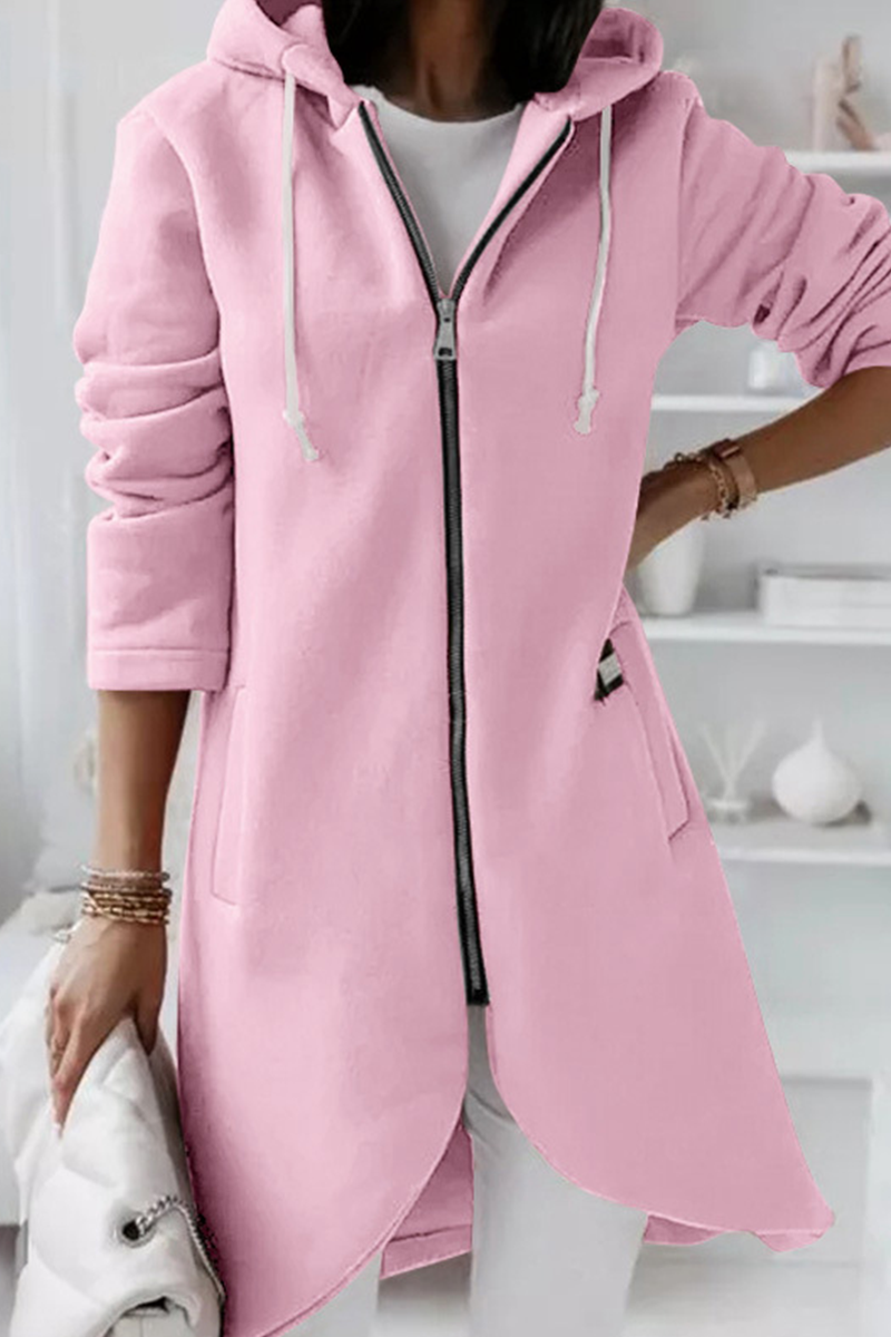 Vêtements d'extérieur décontractés, unis, à capuche avec cordon de serrage et fermeture éclair (8 couleurs)