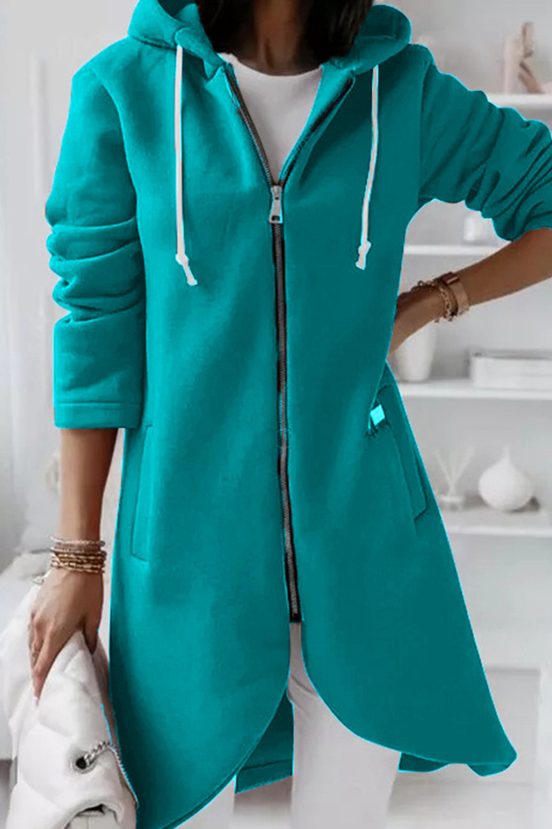 Vêtements d'extérieur décontractés, unis, à capuche avec cordon de serrage et fermeture éclair (8 couleurs)