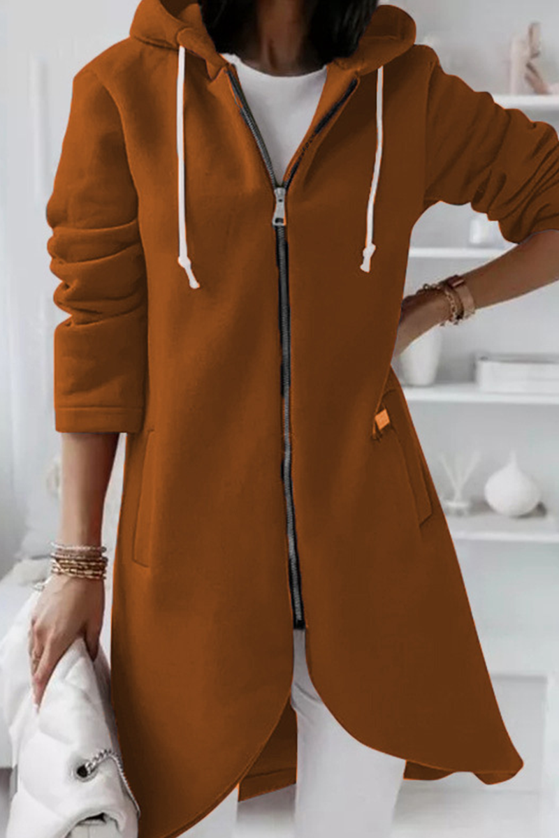 Vêtements d'extérieur décontractés, unis, à capuche avec cordon de serrage et fermeture éclair (8 couleurs)