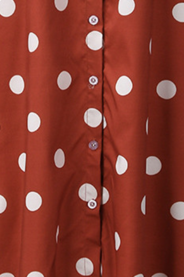 Casual Polka Dot Buckle Slit Turndown Collar Shirt Dress Dresses (Without Belt)(4 Colors)
