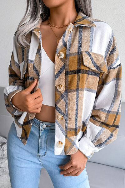 Vêtements d'extérieur décontractés à carreaux, patchwork, avec boucle et col montant (3 couleurs)