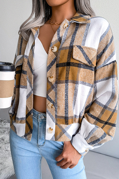 Vêtements d'extérieur décontractés à carreaux, patchwork, avec boucle et col montant (3 couleurs)