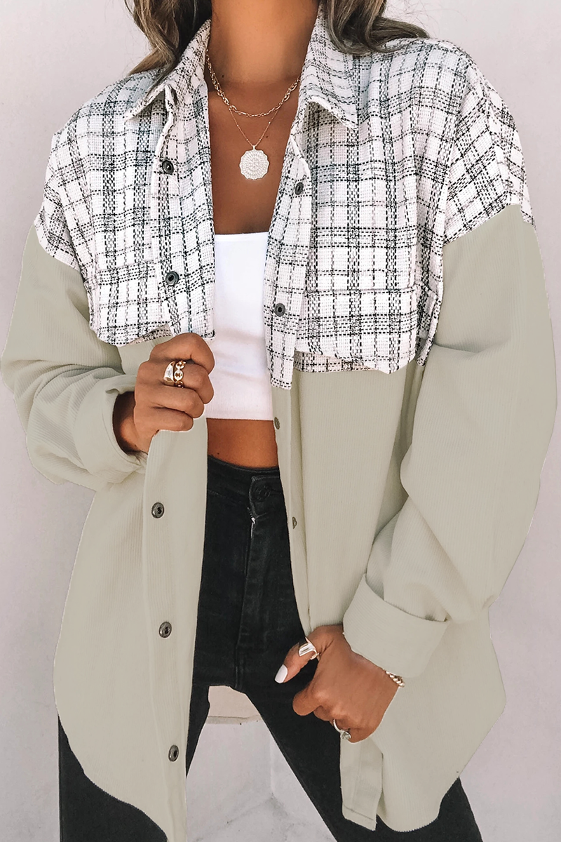 Vêtements d'extérieur décontractés à carreaux et à motifs patchwork avec boucle.