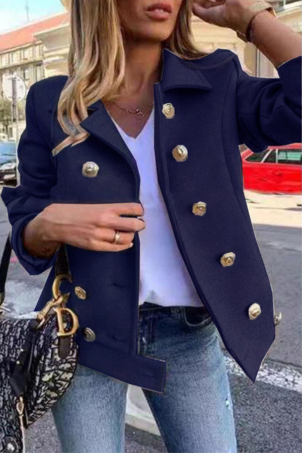 Vêtements d'extérieur décontractés, patchwork uni, col rabattu avec boucle (4 couleurs)