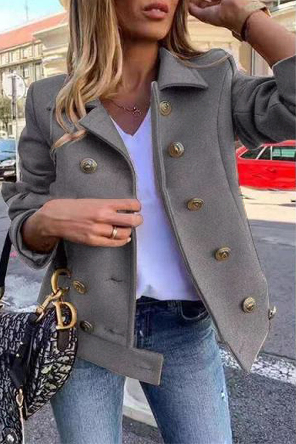 Vêtements d'extérieur décontractés, patchwork uni, col rabattu avec boucle (4 couleurs)