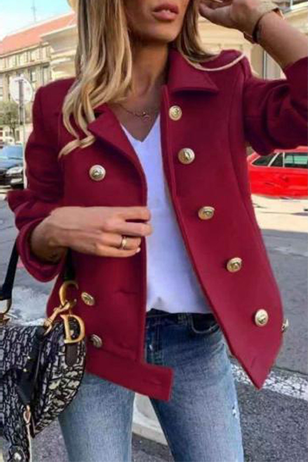 Vêtements d'extérieur décontractés, patchwork uni, col rabattu avec boucle (4 couleurs)