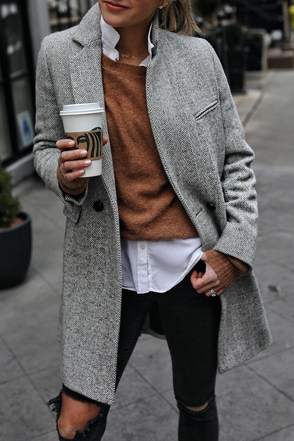 Vêtements d'extérieur décontractés à rayures et empiècements avec boucle (3 couleurs)