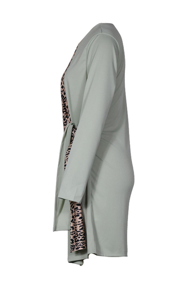 Casual Elegant Leopard Patchwork Strap Design V Neck Outerwear(4 Colors)