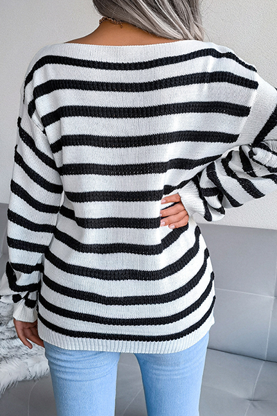 Casual Striped Patchwork Contrast Off the Shoulder Sweaters(3 Colors)