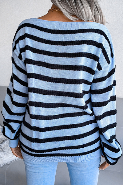 Casual Striped Patchwork Contrast Off the Shoulder Sweaters(3 Colors)