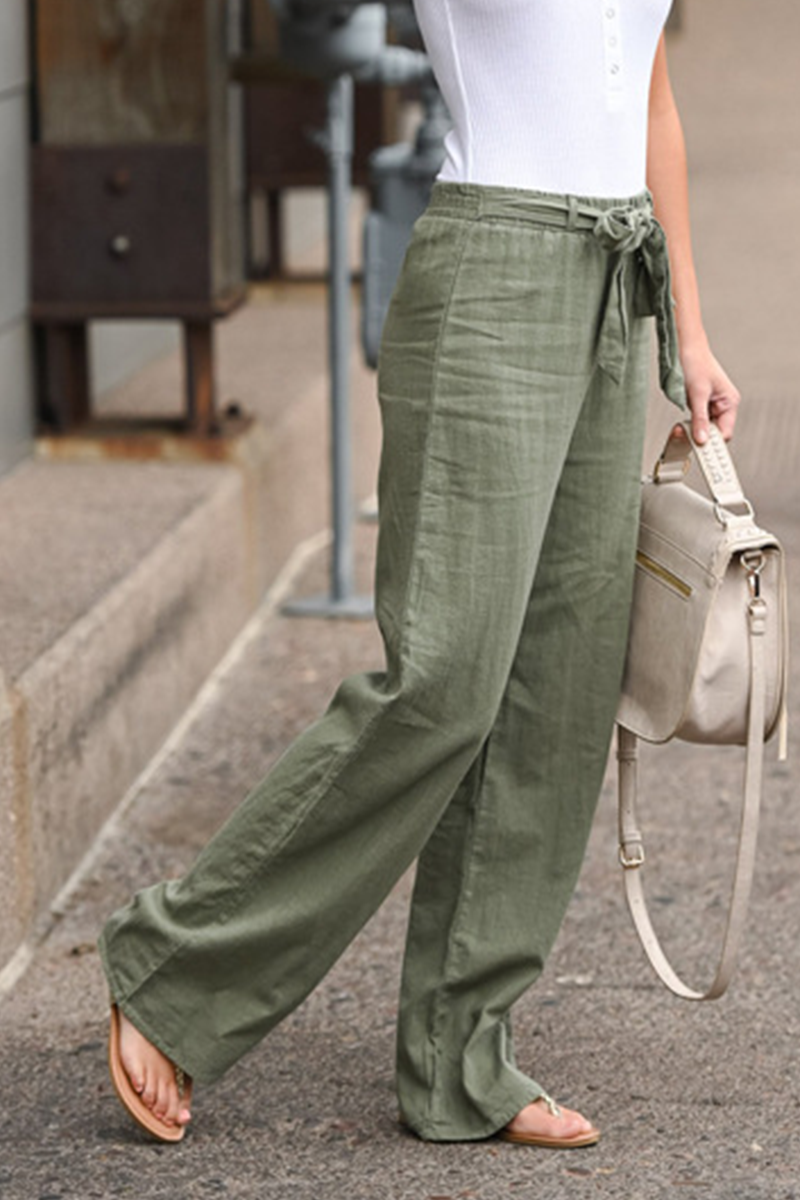 Casual Solid Split Joint Basic Loose Straight Solid Color Bottoms(6 colors)