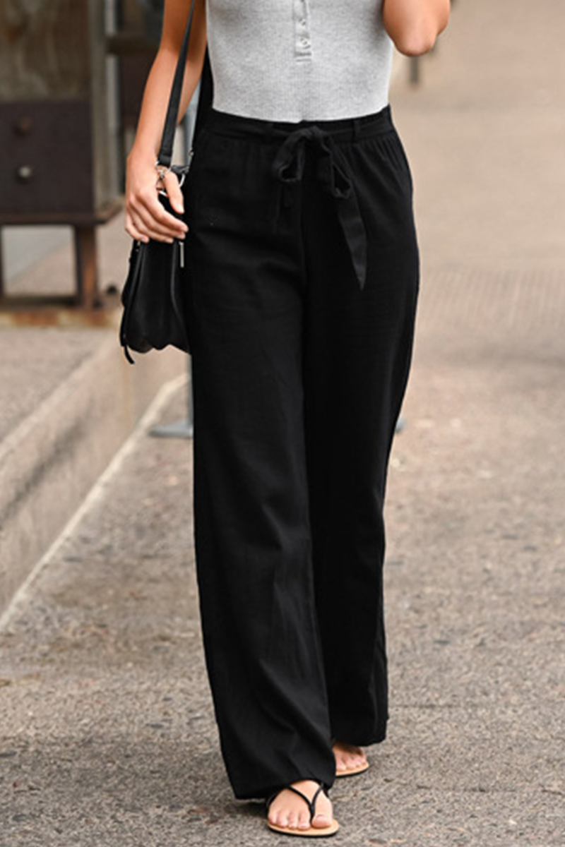 Casual Solid Split Joint Basic Loose Straight Solid Color Bottoms(6 colors)