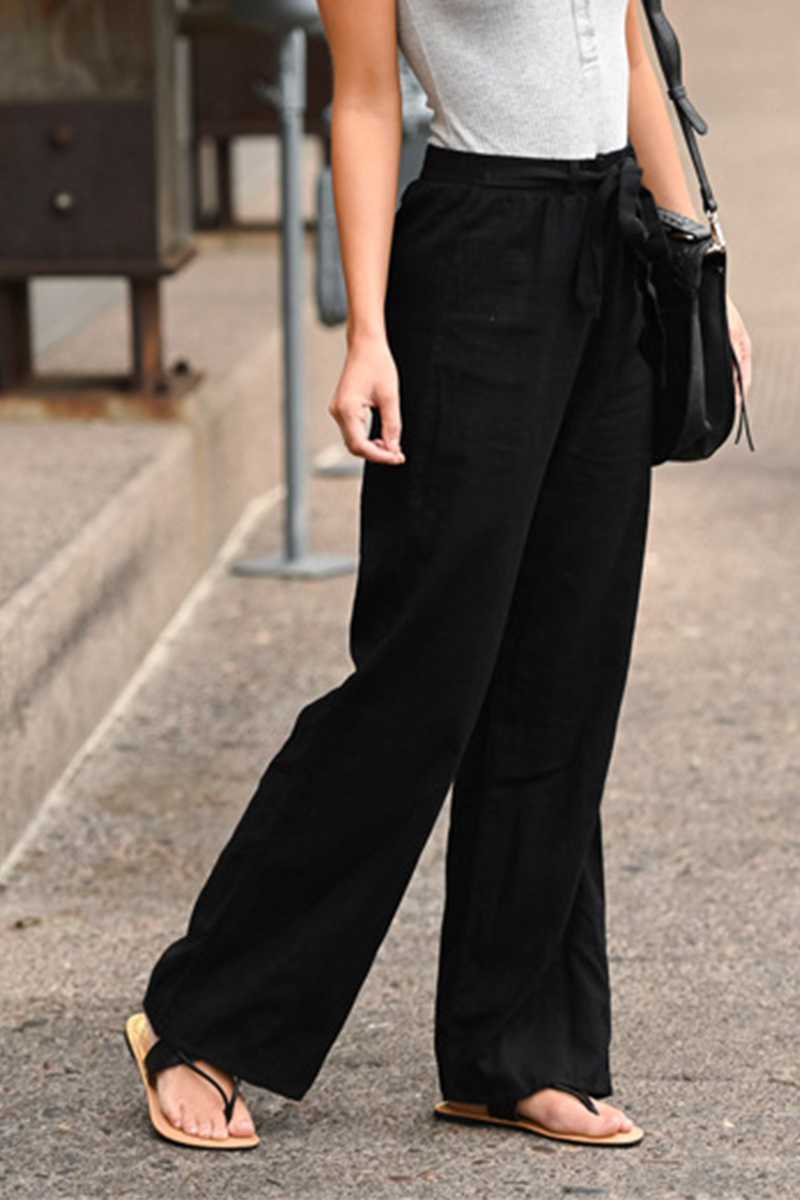 Casual Solid Split Joint Basic Loose Straight Solid Color Bottoms(6 colors)