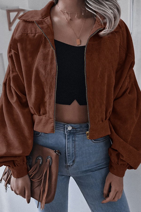 Vêtements d'extérieur décontractés, unis, à fermeture éclair, col montant, à empiècements.