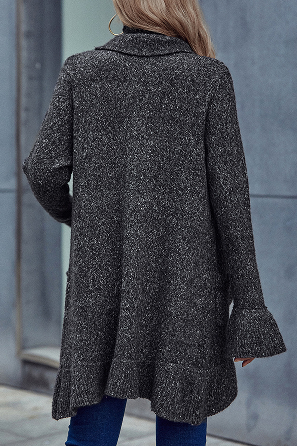 Casual Solid Split Joint Flounce Turndown Collar Outerwear Sweater