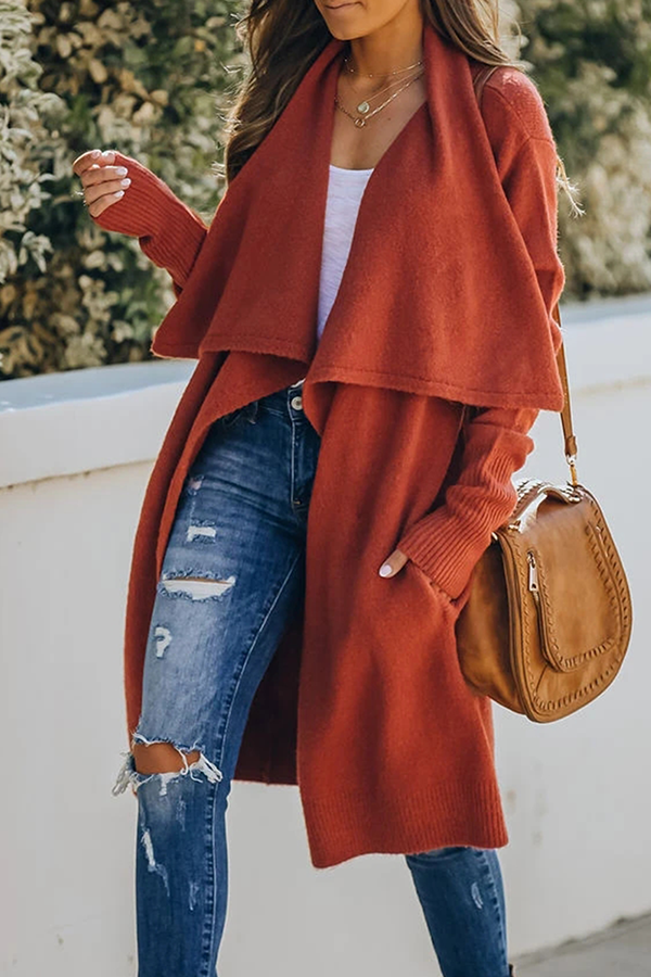 Casual Solid Patchwork Pocket Turndown Collar Outerwear(6 Colors)