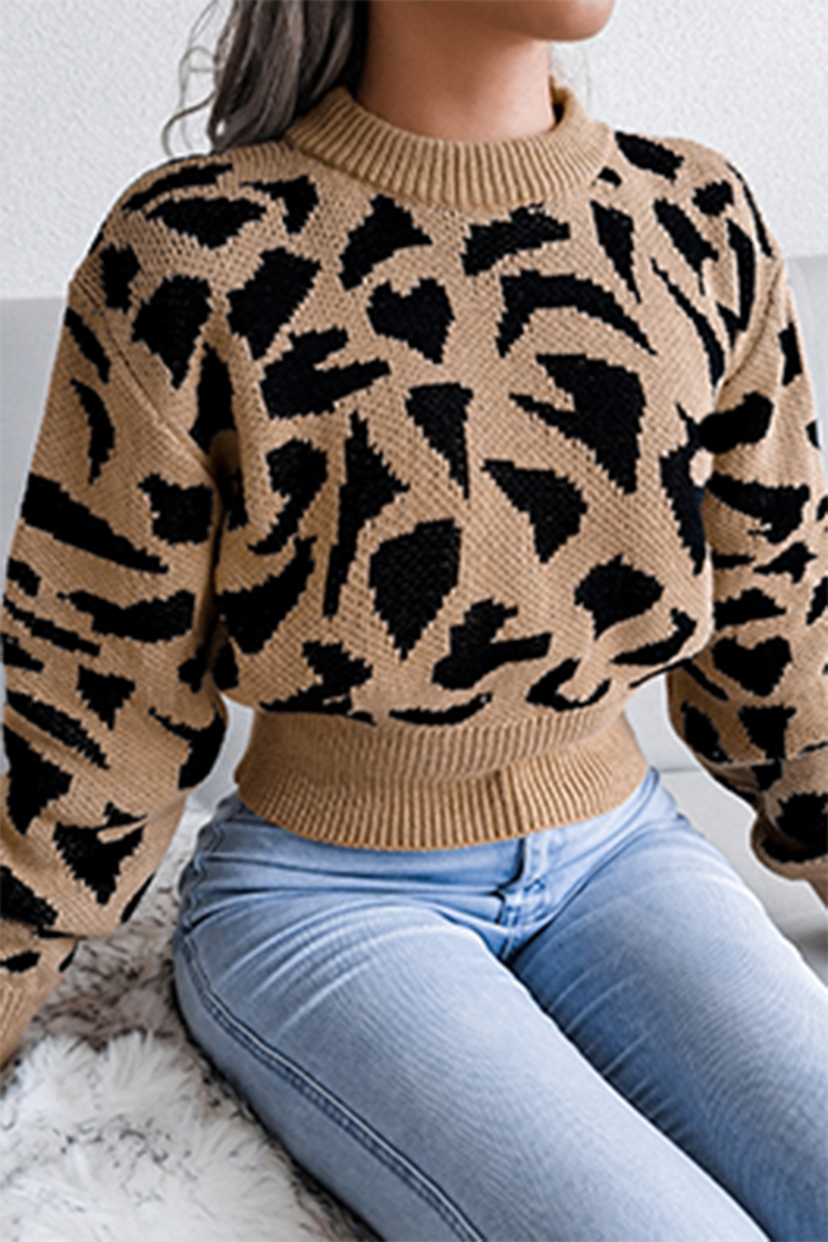 Casual Print Patchwork Contrast O Neck Tops