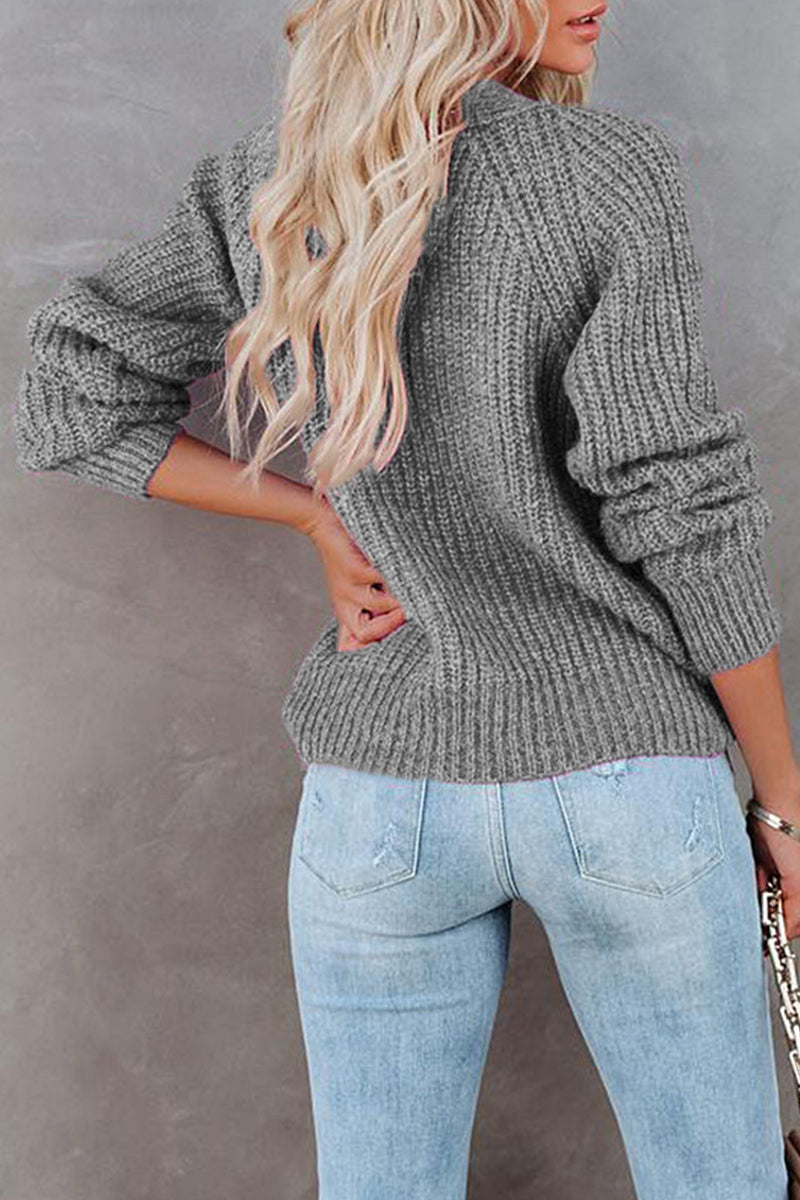 Casual Solid Pocket Buttons V Neck Sweaters(7 Colors)