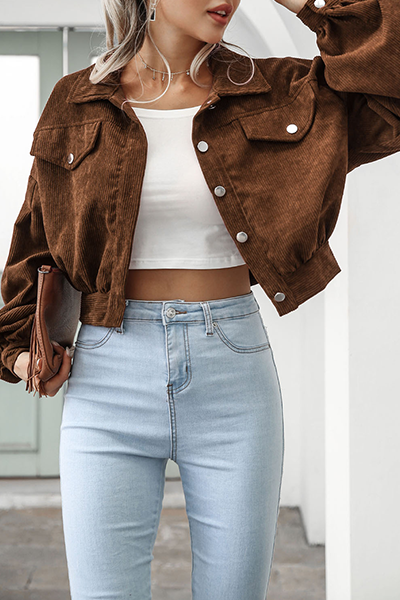 Vêtements d'extérieur décontractés et élégants, col montant, poches et boucle (5 couleurs)