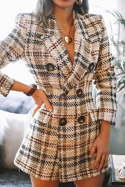 Vêtements d'extérieur élégants et à la mode, à carreaux, avec empiècements et boucle, col montant.