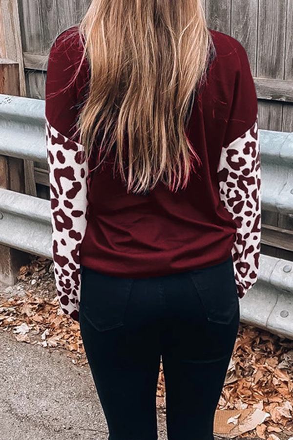 Casual Leopard Hollowed Out Split Joint V Neck Tops