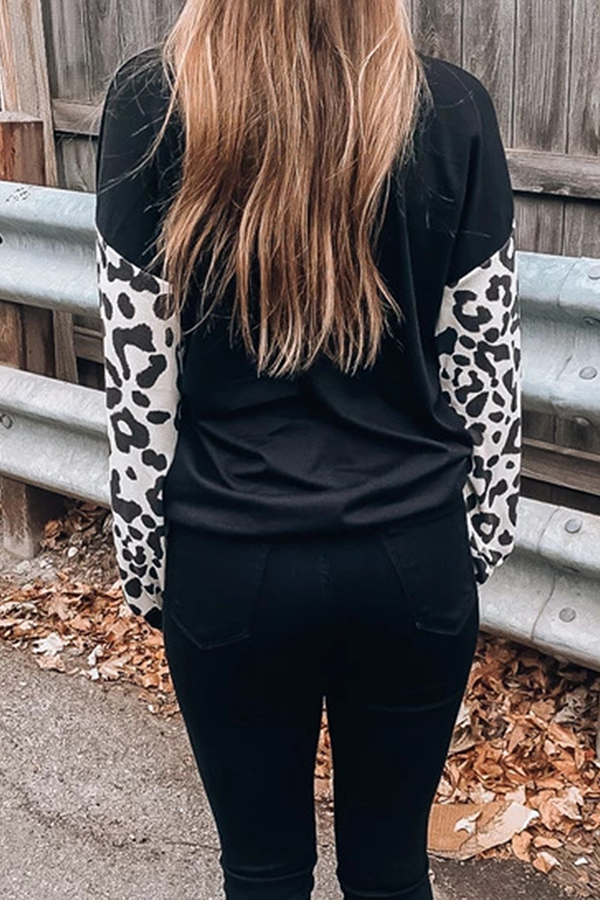 Casual Leopard Hollowed Out Split Joint V Neck Tops