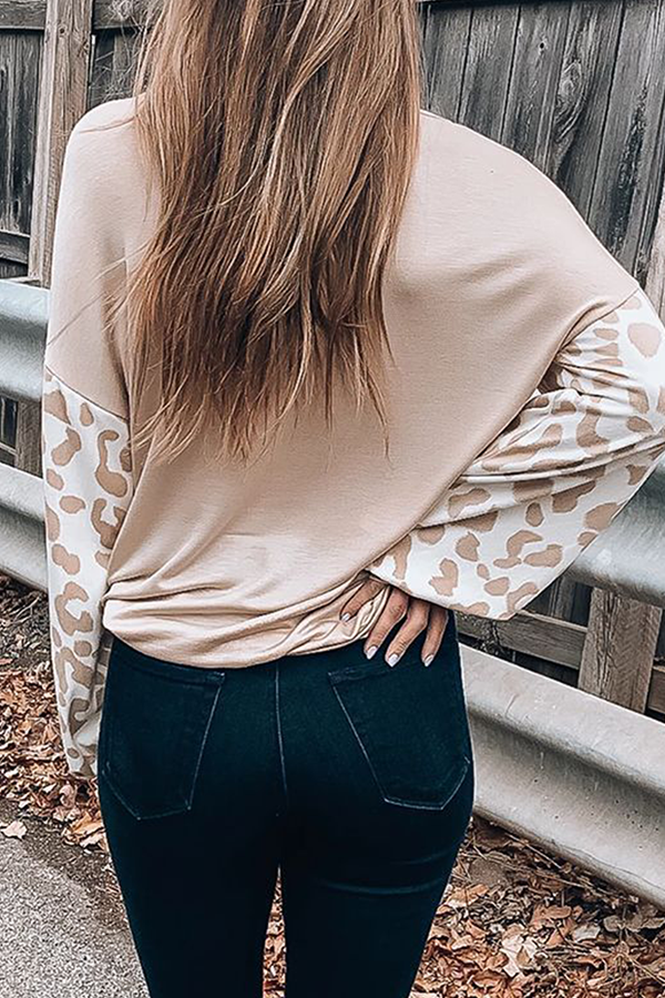 Casual Leopard Hollowed Out Split Joint V Neck Tops