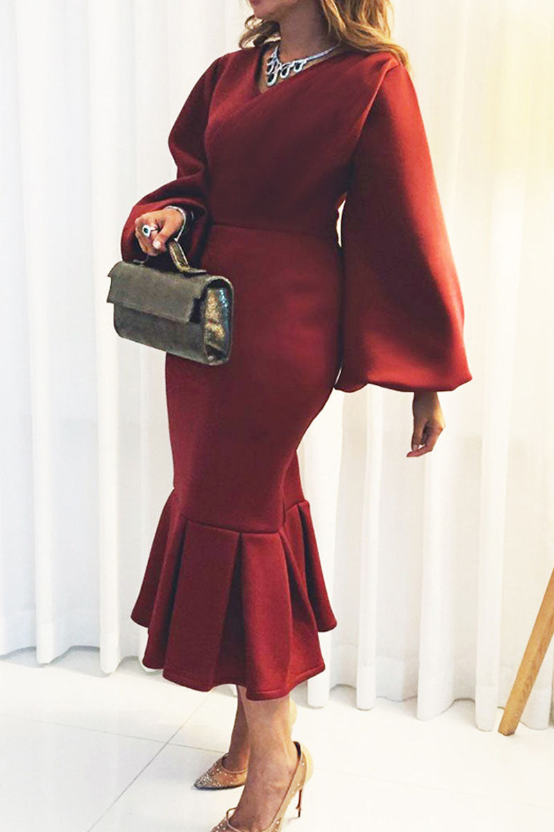 Robes de soirée élégantes, sans motif, en patchwork, avec décolleté en V.