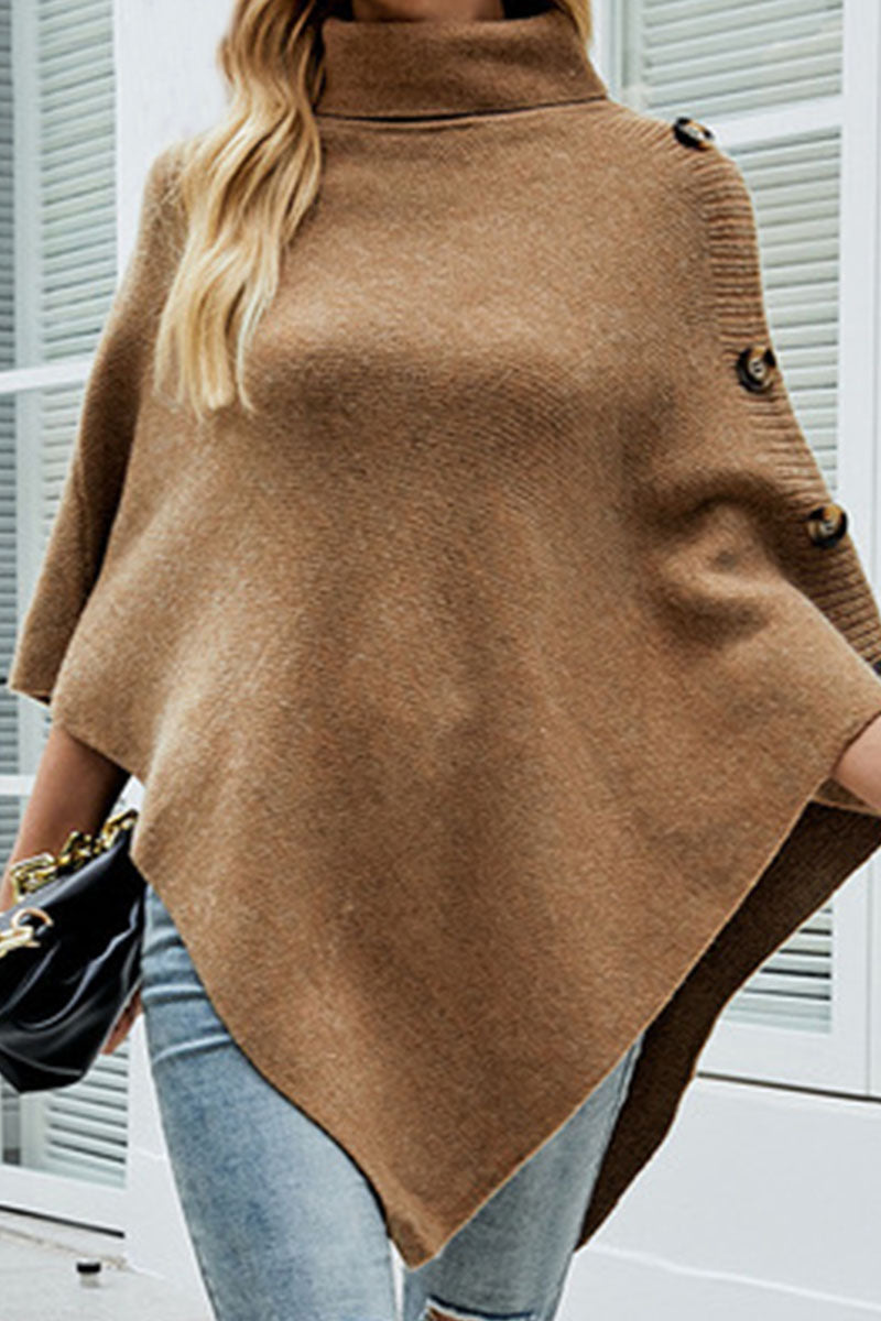 Vêtements d'extérieur décontractés, patchwork uni, boutons, col montant asymétrique.